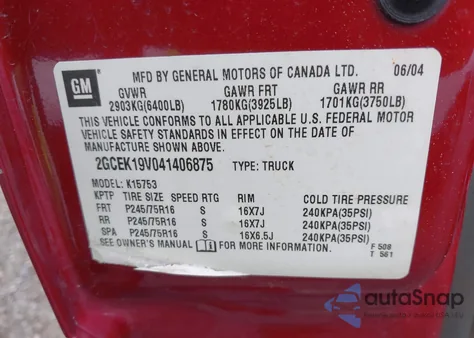 2004 Chevrolet Silverado 1500 Ls z USA, uszkodzony, nr VIN 2GCEK19V041406875